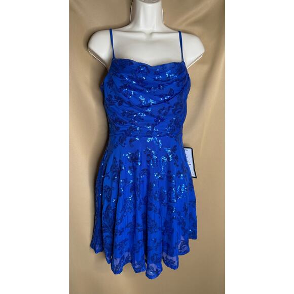City Studio Royal Blue Draped Front Fit and Flare Dress 5 6 NWT - Picture 5 of 8